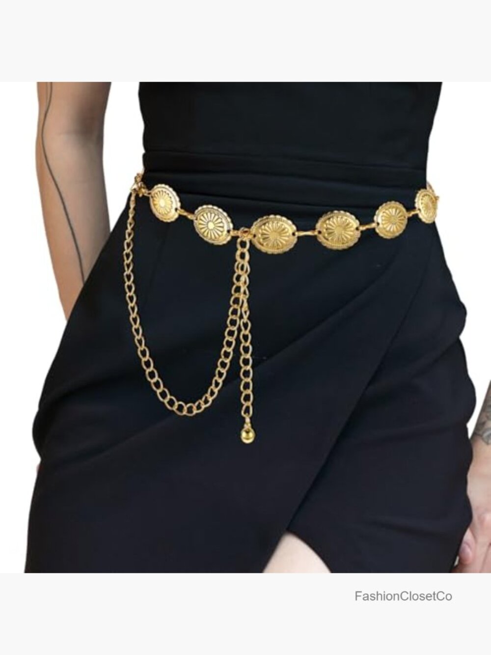 Western Metal Concho Belt Hollow Out Daisy Chain Adjustable Boho Waist Chain - Picture 2 of 7